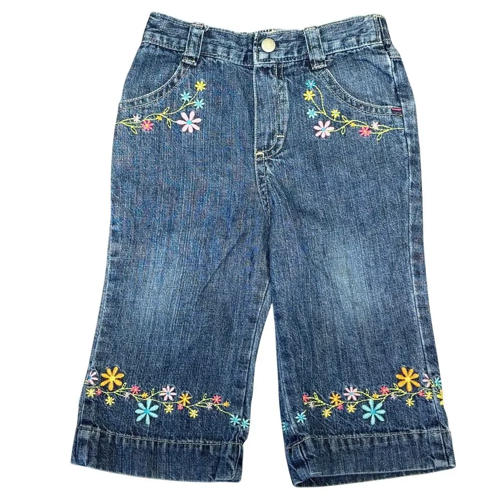Vintage OshKosh B'gosh Jeans 12months Girls Floral Embroidered Straight Classic